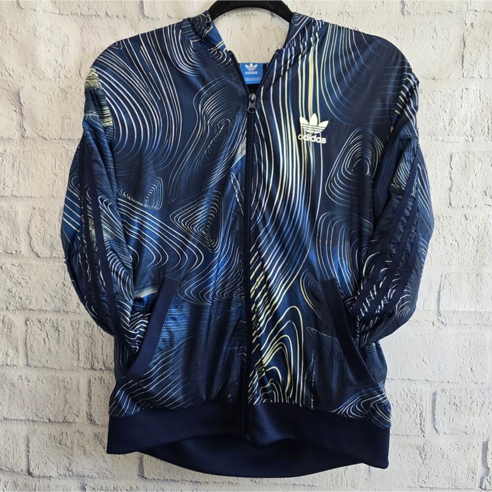 Adidas‎ Originals Navy Blue Swirl Firebird Hooded Windbreaker Jacket Small